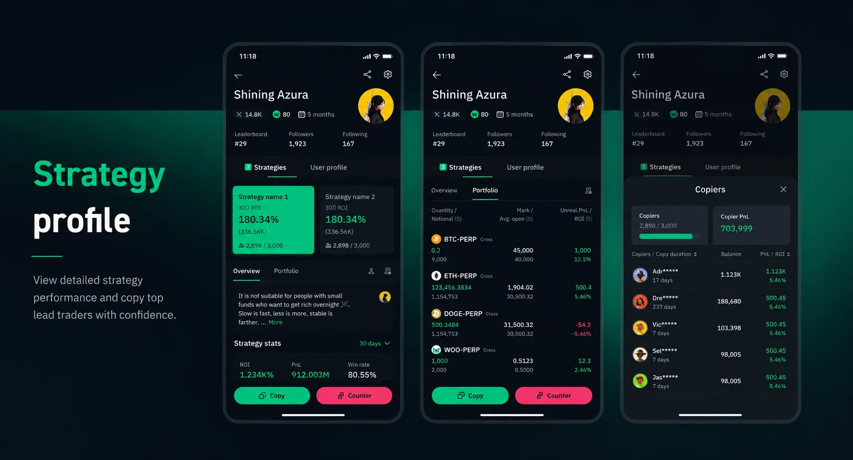 Strategy view — copy trading feature